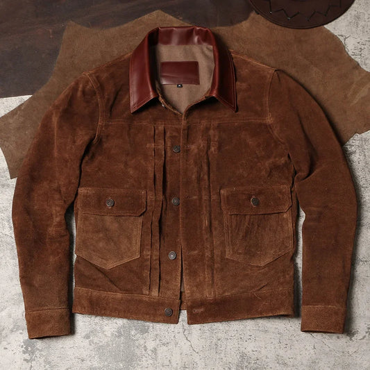 American Retro Distressed Genuine Suede Leather Jacket