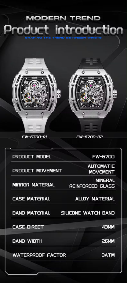 Mark Fairwhale Skeleton Design Cool Waterproof Sports High End Watch For Men