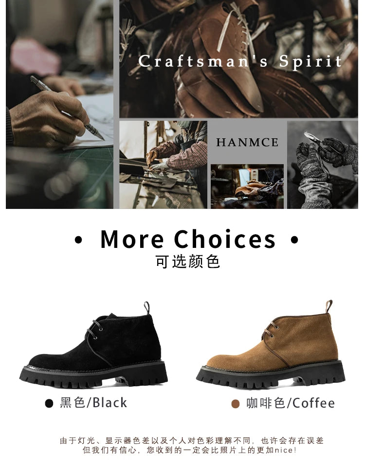 2024 Hanmce Genuine Leather Brohue Ankle Chelsea Boots