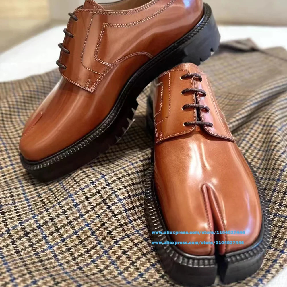 Soft Leather Loafers Tabi Shoes Split Toe Lace-up  Men Shoes