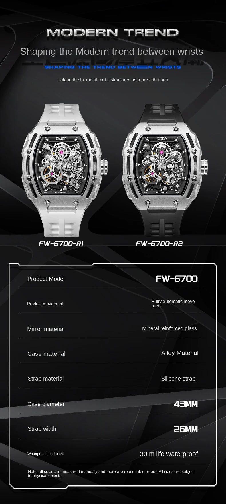 FAIRWHALE Automatic Mechanical Luxury 3ATM Waterproof Silicone Strap Luminous Watch For Men